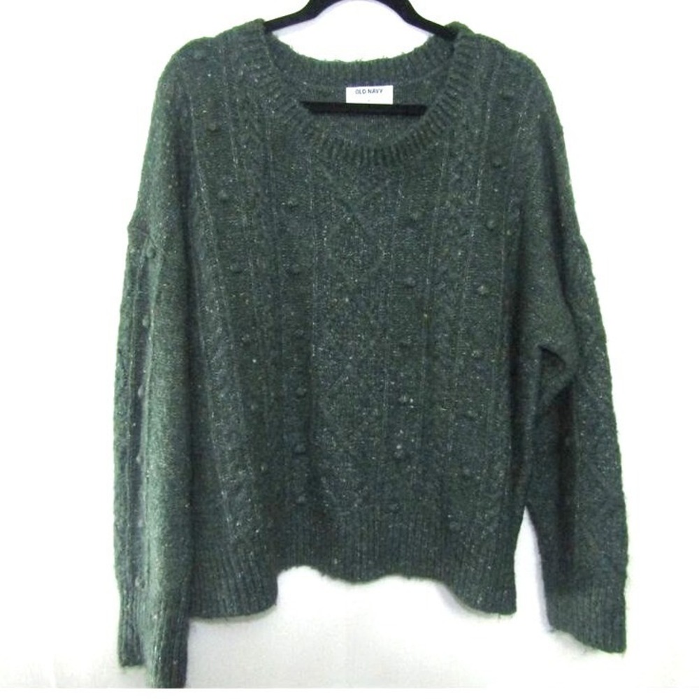 Old Navy Women's Sweater XL Green Cable Knit Textured Pullover Long Sleeve Cozy